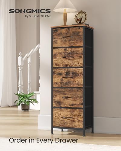 SONGMICS Dresser for Bedroom, Tall Dresser with 5 Fabric Drawers