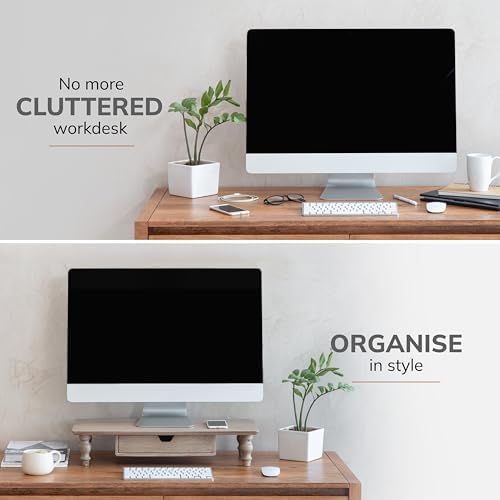 Anji Mountain Monitor Stand for Desk - Desktop Organizer & Laptop Riser, Ergonomic Monitor Riser, Space-Saving, Durable, Easy Assembly & Ideal for Home & Office,Biscotti, 24-Inch, Storage Edition