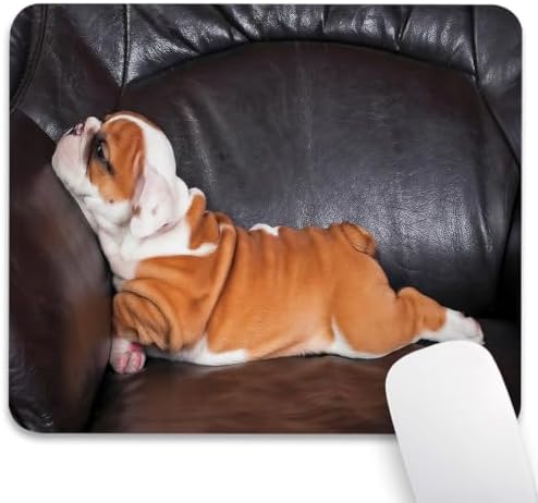 English Bulldog Mouse Pad, Adorable Puppy Pet Resting on a Sofa Desk Mat