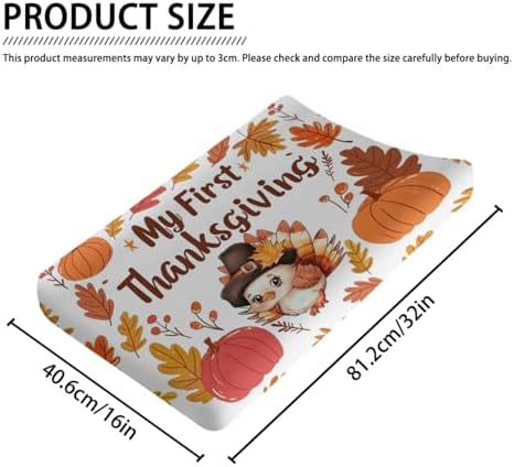 Cute Cartoon Thanksgiving Turkey Autumn Leaves Pattern Baby Changing Pad Cover, Unisex Fall Winter Holiday Nursery Diaper Changing Table Pad Mat Sheet for Boys Girls-16x32