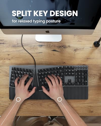 Perixx PERIBOARD-535BR [Firmware Updated] Wired Ergonomic Mechanical Keyboard - Full-Size - Low-Profile Brown Tactile Switches - NKRO Anti-Ghosting - Compatible with Windows and macOS