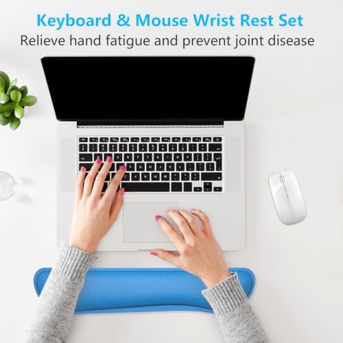 Dapesuom Enlarge Keyboard Wrist Rest, Memory Foam Keyboard Wrist Cushion for Computer Desk Mats Support, Typing Pain Relief Ergonomic Mouse Pad Rests with Non-Slip Base for Gaming, Laptop, Dark Blue