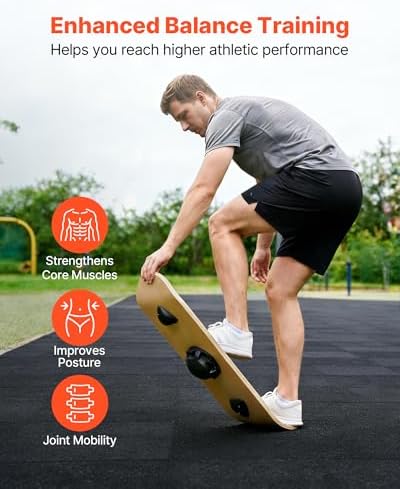 VEVOR Balance Board, 2-in-1 Wobble Board Trainer for Adults, Premium Wooden Balance Training Equipment, with Roller, Magnetic Stoppers, Storage Rack, for Core Workouts, Surf Trainer & Physical Therapy