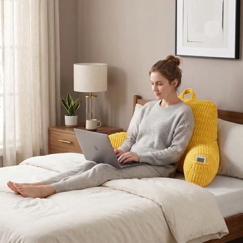 Reading Pillow for Sitting in Bed with Arm,Yellow Corduroy,M