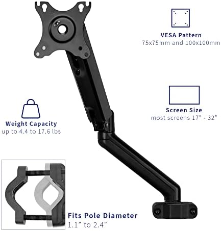 VIVO Black Pole Mounted Monitor Arm, 17-32 in Screens, MOUNT-POLE05O