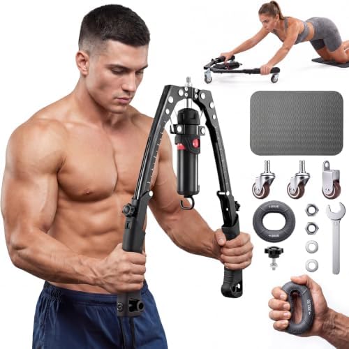 Twister Arm Trainer, Extra Hand Grip Strengthener 3-in-1 Adjustable 22-440lbs Arm Trainer Hydraulic Power Chest Workout Equipment with Ab Roller Wheels