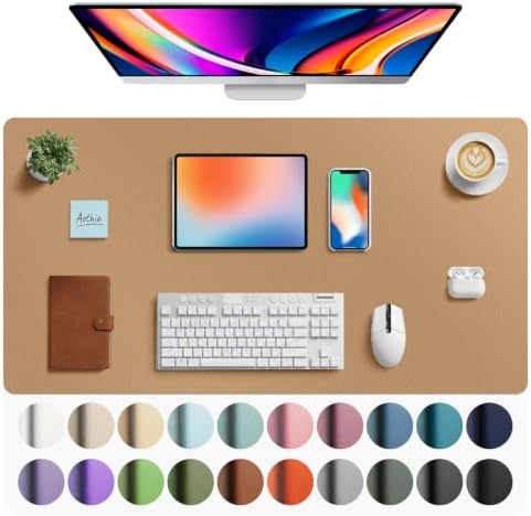 Aothia Faux Leather Desk Mat Mouse Pad, 40" x 24", Khaki