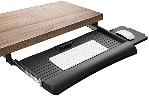 Mount-It! Under Desk Keyboard Tray, Slide-Out Keyboard & Mouse Drawer, 21" W × 11.75" D, Adjustable Height Platform with Left or Right Mouse Tray, Bolt-On Under Desk Keyboard Holder for Home Office