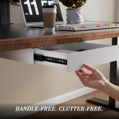 Under Desk Drawer with Gap-Free Side-by-Side Design, Hidden Handle Pull-Out Organizer for Office Desk (White, Steel, 1-Pack)