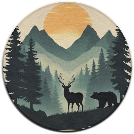 Circular Rugs Large Modern Round Area Rug Fashion Decor Mat for Home Office Sunset Country Rustic Farmhouse Deer Bear