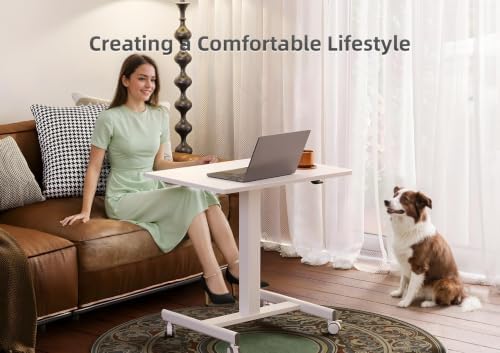 Claiks Mobile Rolling Desk Small Portable Laptop Cart on Wheels 26" White