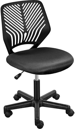 Yaheetech Small Desk Chair, Armless Adjustable Swivel Seat, Black