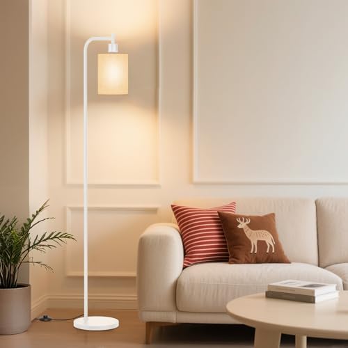 SIBRILLE Floor Lamp with Linen Shade, Dimmable Tall Standing Lamp with Remote Control & 3 Color Temperatures, Modern Floor Lamps for Living Room Bedroom Office Corner, 9W LED Bulb Included
