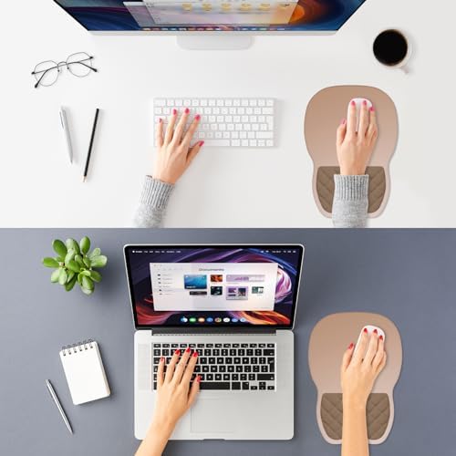 ITNRSIIET Ergonomic Mouse Pad Wrist Support with Memory Foam Massage Bulge & Non-Slip PU Base, Carpal Tunnel Pain Relief, Prevent Wrist Sweating, 12 x 8 x 1.2 inch, Soft Brown