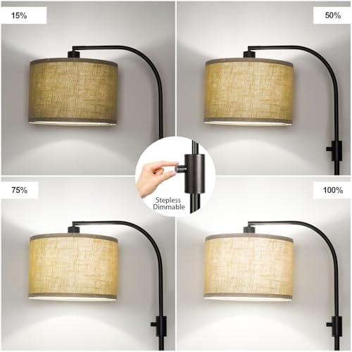 Nintiue Upgraded Modern Arc Dimmable Tall Standing Floor Lamp with Champagne Shade, 1200 Lumens LED Bulb Included, for Living & Reading Room, Bedroom, Office & Nursery, Black