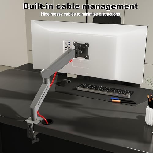THEARK Single Monitor Desk Mount 17"-32" Screens - Adjustable Mechanical Monitor Arm Computer Monitor Stand up to 19.8 lbs,VESA Arm Desk Mount with C-Clamp and Grommet Base,VESA 75x75/100x100mm,Silver