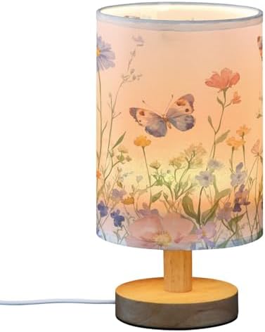 ALAZA Watercolor Wildflower Butterfly Floral Print Decor Bedside Table Lamp with USB Port for Bedroom Nightstand Office Desk LED Bulb Included