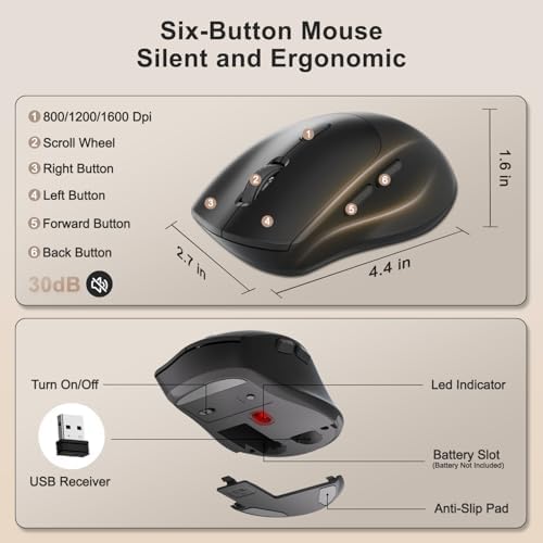 Wireless Keyboard and Mouse Combo, 2.4G Ergonomic Wave Keys(Latte Black)