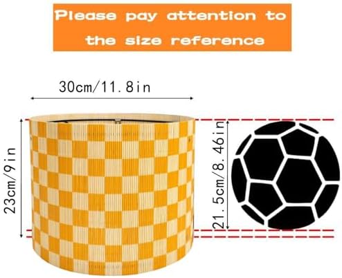 Modern Lamp Shade with Colorful and Natural Checkered Pattern Bamboo Made, Translucent Drum Shape, 11.8 Inch for Table and Floor Lamps, Ideal for livingroom bedroom (Orange)