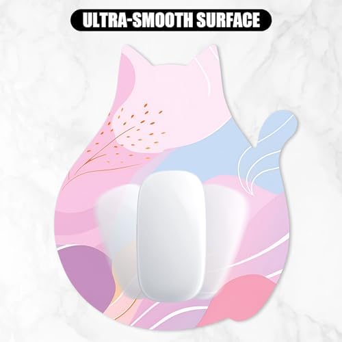 Funny Mouse Pad Cute Cat Shape Office Desk Accessories Decor for Women 9.65 x 8 Inch Small Mousepad with Non-Slip Rubber Base Washable Waterproof, Pink Abstract Art