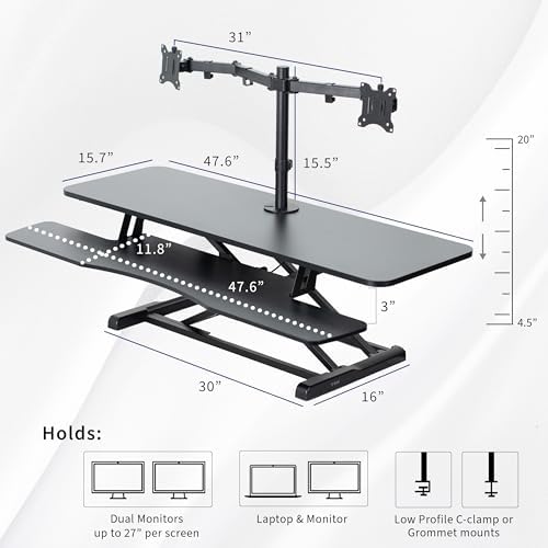 VIVO Black 48 in Standing Desk Converter with Monitor Stand, DESK-V048KB-M2