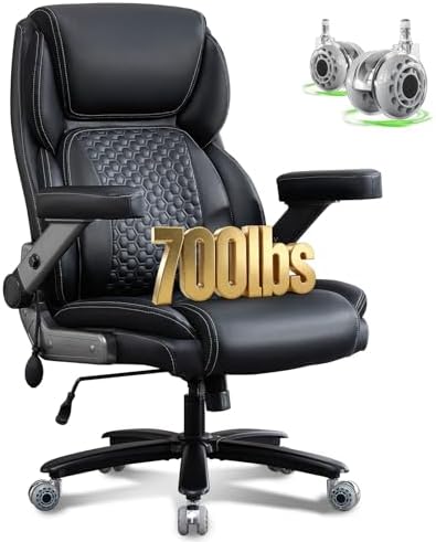 700lbs Big and Tall Office Chair for Heavy People with 5D Flip Armrests Heavy Duty Executive Chair with Adjustable Lumbar Support, Metal Base, Rubber Caster Wheels, Wide Seat for Sitting All Day