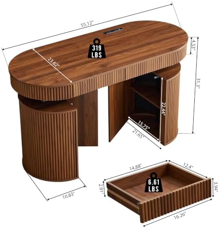 ORRD Electric Standing Desk with Storage and USB & Type-C Charging Ports, Adjustable Height Stand Up Desk, Mid Century Modern Fluted Workstation Desk for Home Office (Walnut)