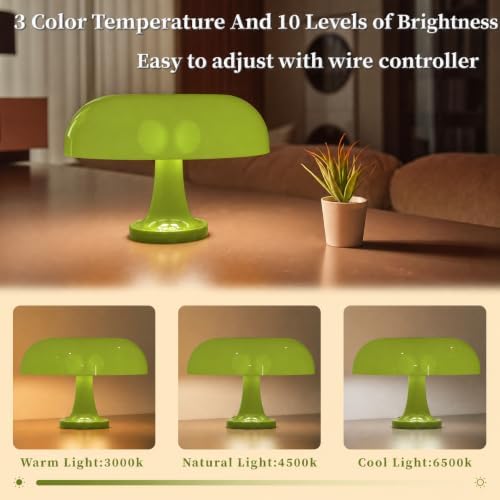Modern Decorative Table Lamp, Mushroom Cap Design, USB Powered, 3 Lighting Modes, Dimmable, for Bedroom, Living Room Decor, Polished Plastic, Push Button Control, Adjustable Brightness - Green