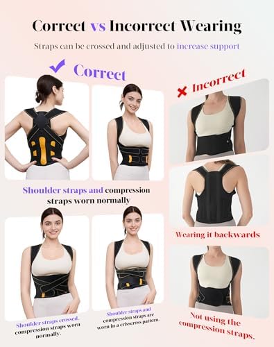 Posture Corrector for Women and Men, Full Back Support Brace, Beige, Large