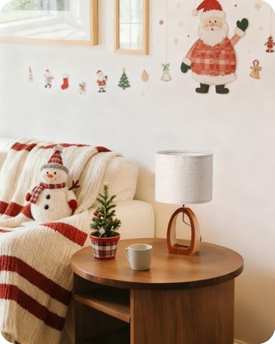 Small Table Lamp, 14.2" Cute Little Desk Lamp, Wood Bedside Lamp with Linen Lampshade, Modern Nightstand Lamp for Bedroom, E26 Base, Bulb Not Included, Beige and Dark Natural LE07TL05