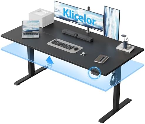 Klicelor 60 Inch Large Electric Standing Desk, Height Adjustable Office Desk, Sit Stand Up Computer Gaming Desk with Memory Preset, Two-Piece Desktop, Black