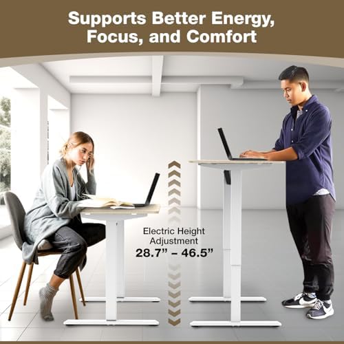 Mount-It! Maple Standing Desk 48x24 – Electric Height Adjustable Sit to Stand Desk with Memory Presets, Ergonomic Workstation for Home Office or Study, White Frame with Maple Splice Board Top