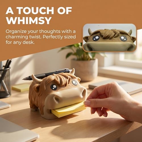 Highland Cow Sticky Note Holder, 3D Printed Desk Organizer
