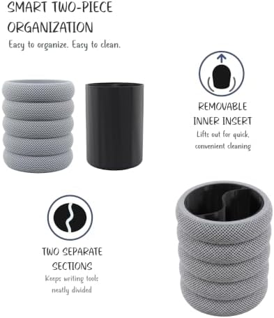 PowerTRC 3D Printed Grideo Pen Holder for Desk – Modern Pencil Cup Organizer, Office Supplies Holder, Classroom Teacher Desk Decor, Home Office Gift, Made in USA (Concrete Gray)