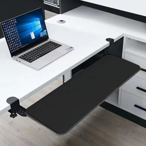 Keyboard Tray Under Desk with C Clamp Mount Slide Out Computer Keyboard Drawer Height Adjustable Under Desk Keyboard Drawer Slide-Out Platform Computer Drawer