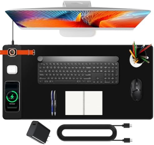 Mouse Pad with Magnetic Wireless Charging, Large Desk Mat, Non-Slip Mouse Mat, Keyboard Pad for Gaming, Desk, Office, PC