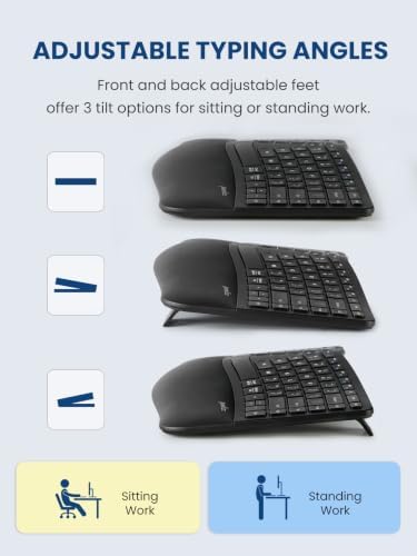 Perixx PERIDUO-606II 2-in-1 Wireless Compact Ergonomic Keyboard with Portable Vertical Mouse - Adjustable Palm Rest Stand - Quiet Keys & Clicks - US English