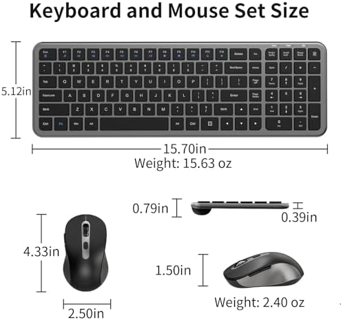 Ultra Thin Compact Silent Wireless Keyboard Mouse ComboIronGrey
