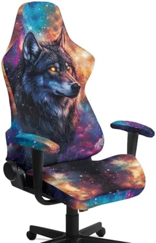 Wolf Game Chair Cover Stretchable Galaxy Space Office Seat Covers with Armrest Covers Rotating Desk Chairs Protector Cover Decor for Home Set of 4