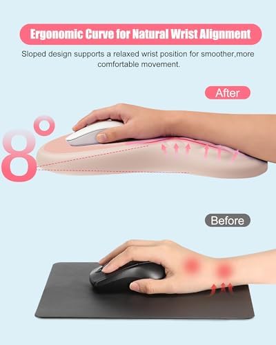 Ergonomic Mouse Pad with Sloped Memory Foam Wrist Rest, Almond Pink