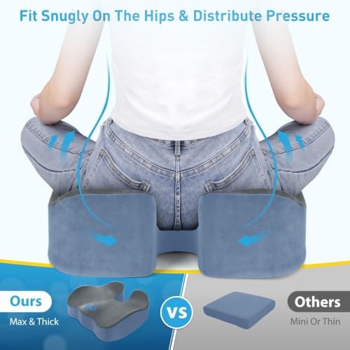 BlissTrends Thick Seat Cushion for Office Chair & Car Seat, XL, Grey&Blue