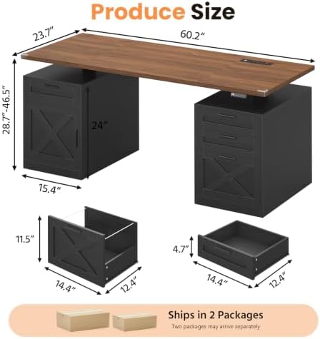 YOMILUVE 60" Farmhouse Electric Standing Desk with Drawers for Home Office