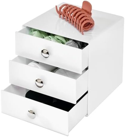 iDesign 3-Drawer Plastic Vanity Organizer, Compact Storage Organization Drawers Set for Cosmetics, Dental Supplies, Hair Care, Bathroom, Dorm, Desk, Countertop, Office, 6.5" x 6.5" x 6.5", White