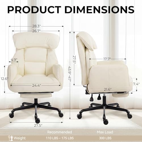 Dowinx Cross Legged Office Chair with Pivoting Armrests,Criss Cross Chair with Pocket Spring Seat & Back,Reclining Computer Gaming Chair with Footrest and Metal Base (Cream)