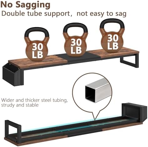 LAND·VOI Dual Monitor Stand Riser,41.5'' Long Monitor Stand for 2 Monitors, Wood Computer Riser with Pocket, Desktop Oraganizer with Pen Holder, Monitor Riser for Desk Computer,Laptop,TV, Rustic Brown