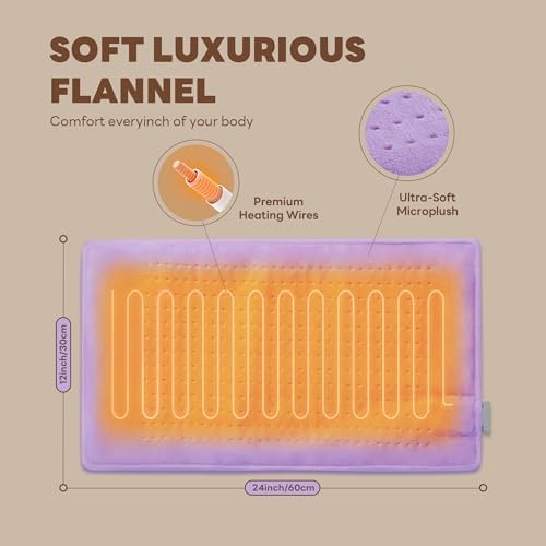 Heating Pad 12''X24'' for Back Neck Shoulder Pain Relief,Purple