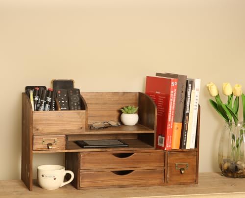 Rustic Brown Large Wooden Desk Organizer