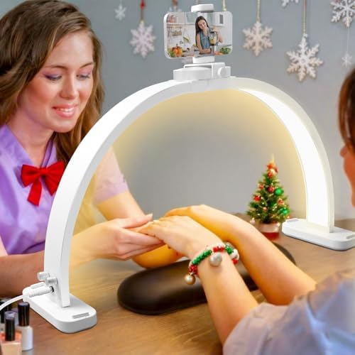 CGBE Nail Tech Light: 30.7" Half Moon Nail Desk Lamp with Phone Holder