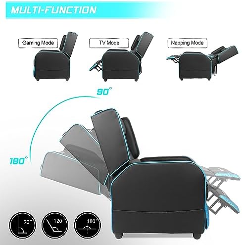 BOSSIN Gaming Recliner Chair for Adults 400lbs Racing Style Sofa Big and Tall PU Leather Recliner Seating, Modern Ergonomic Lounge Comfortable Home Movie Theater for Living Room(Cyan)