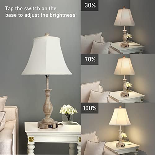 LALISU Farmhouse Table Lamp Touch Control 3-Way Table Lamp with USB Charge